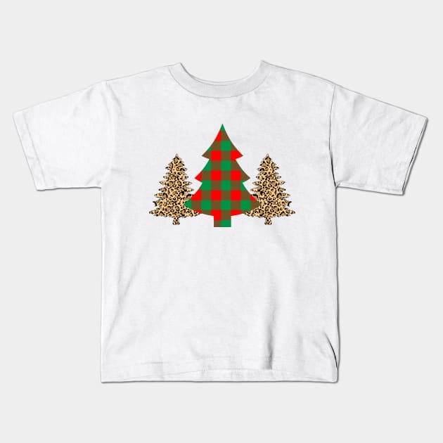 LEOPARD AND PLAID CHRISTMAS TREE Kids T-Shirt by ZhacoyDesignz